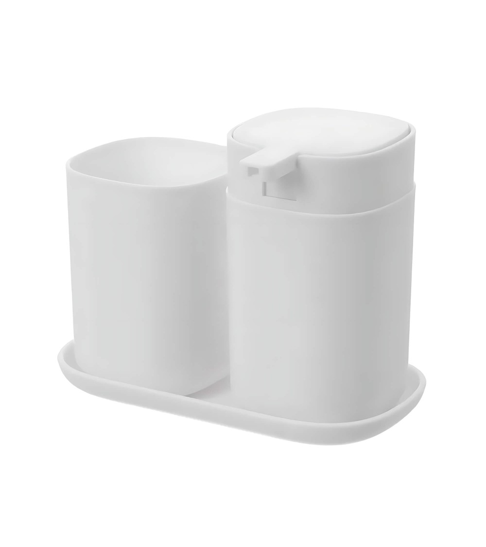 Dcasa Set De Dispensador Jabonera Y Portacepillos De Plástico Blancos