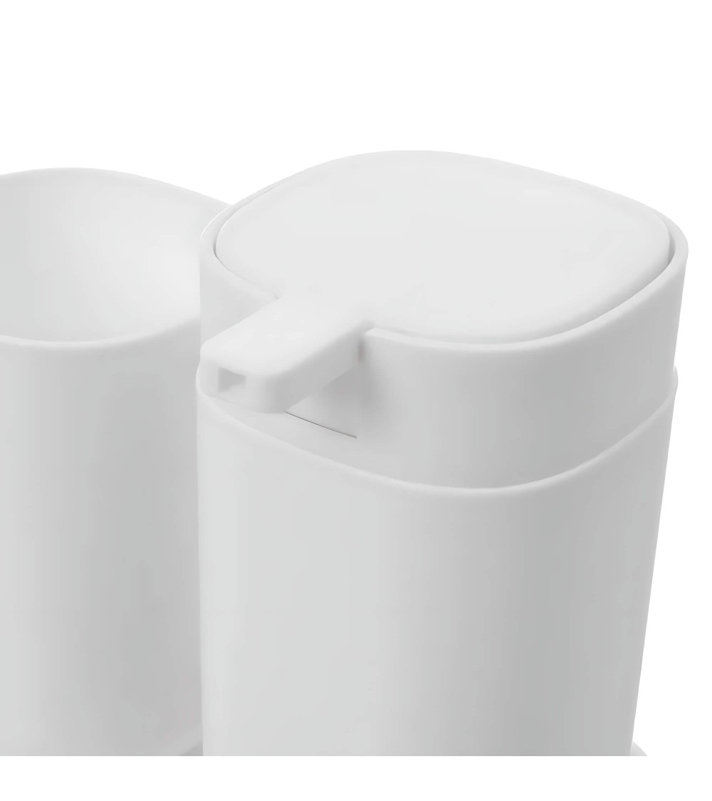 Dcasa Set De Dispensador Jabonera Y Portacepillos De Plástico Blancos
