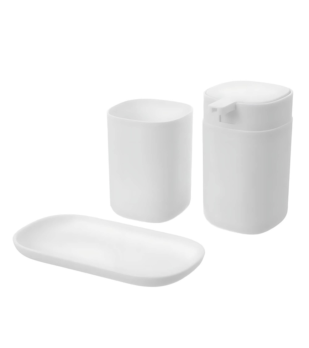 Dcasa Set de dispensador jabonera y portacepillos de plástico blancos