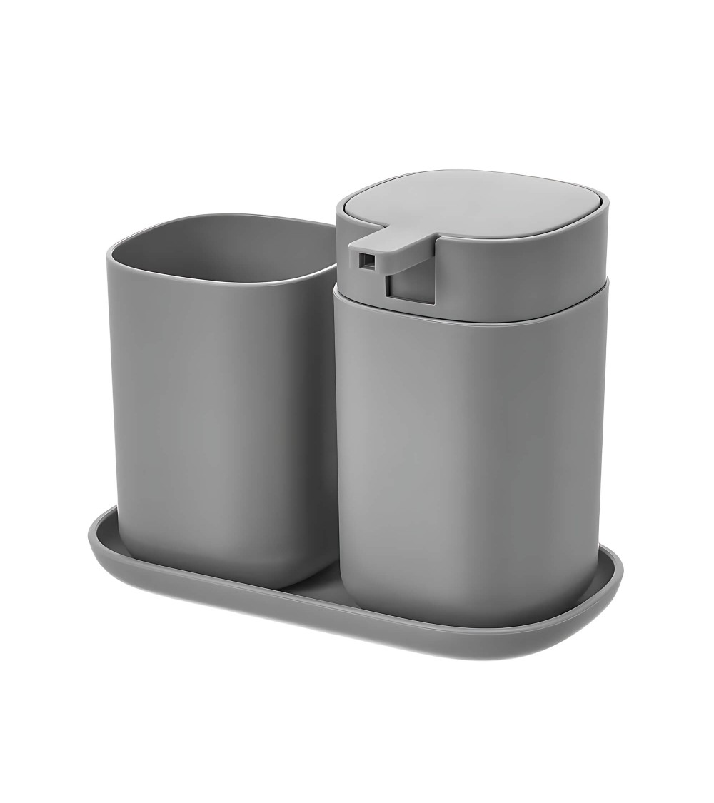 Dcasa Set De Dispensador Jabonera Y Portacepillos De Plástico Gris
