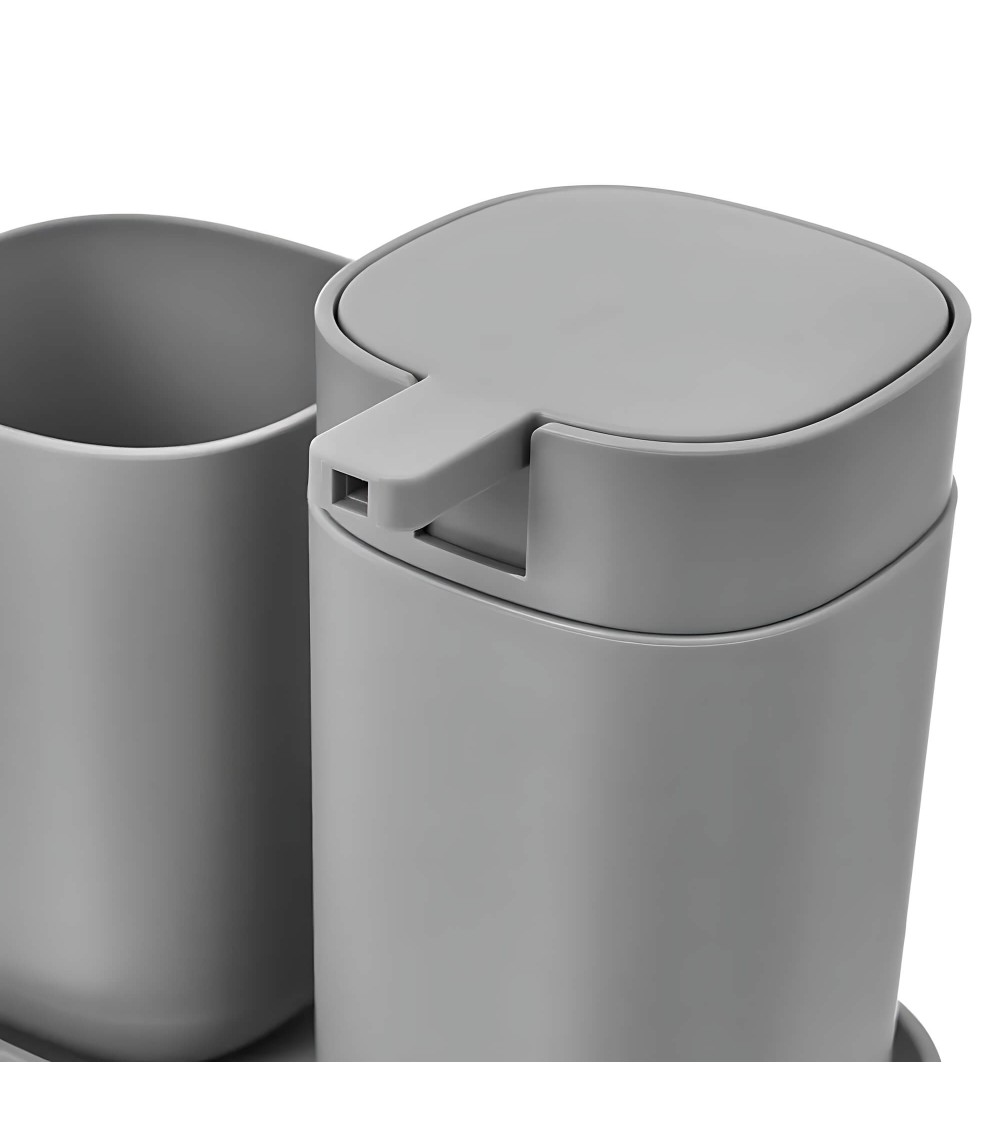 Dcasa Set De Dispensador Jabonera Y Portacepillos De Plástico Gris