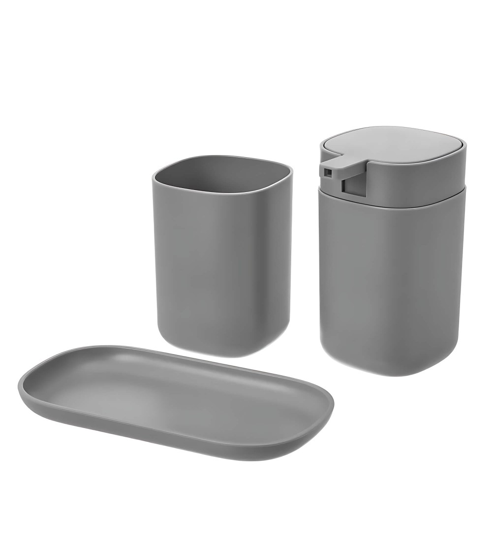 Dcasa Set de dispensador jabonera y portacepillos de plástico gris