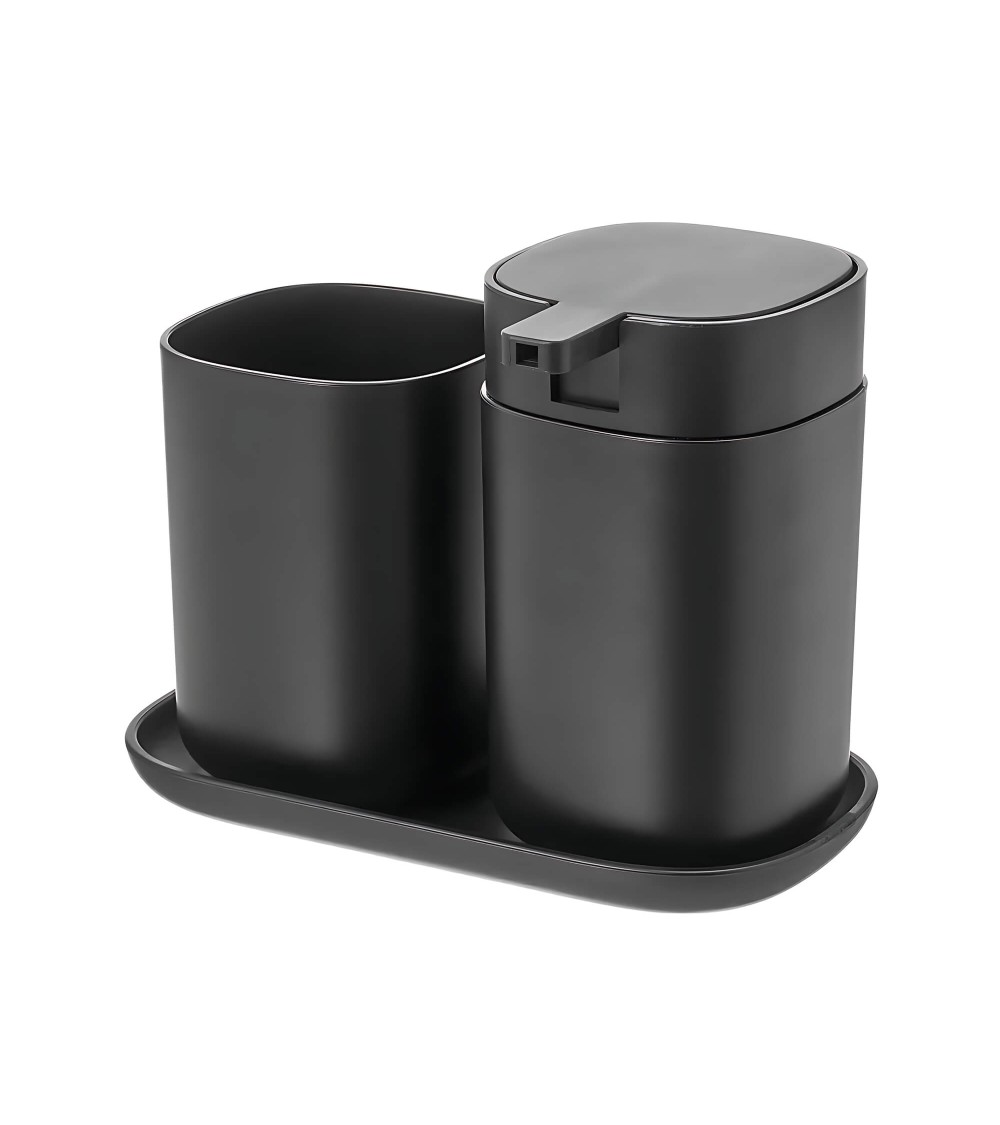 Dcasa Set De Dispensador Jabonera Y Portacepillos De Plástico Negro