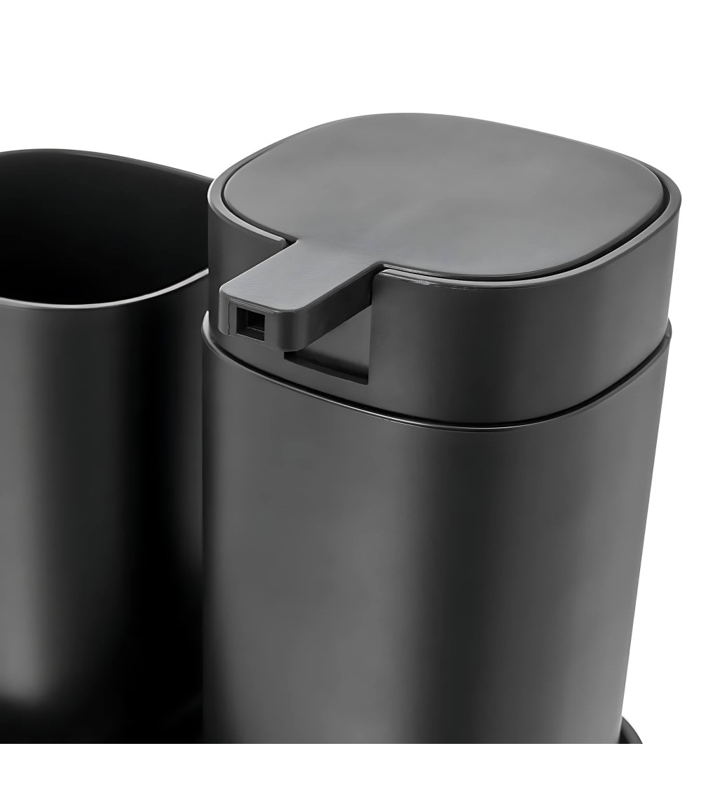 Dcasa Set De Dispensador Jabonera Y Portacepillos De Plástico Negro