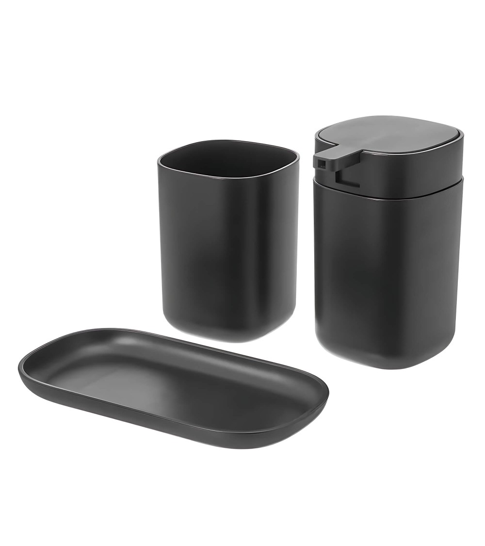 Dcasa Set de dispensador jabonera y portacepillos de plástico negro