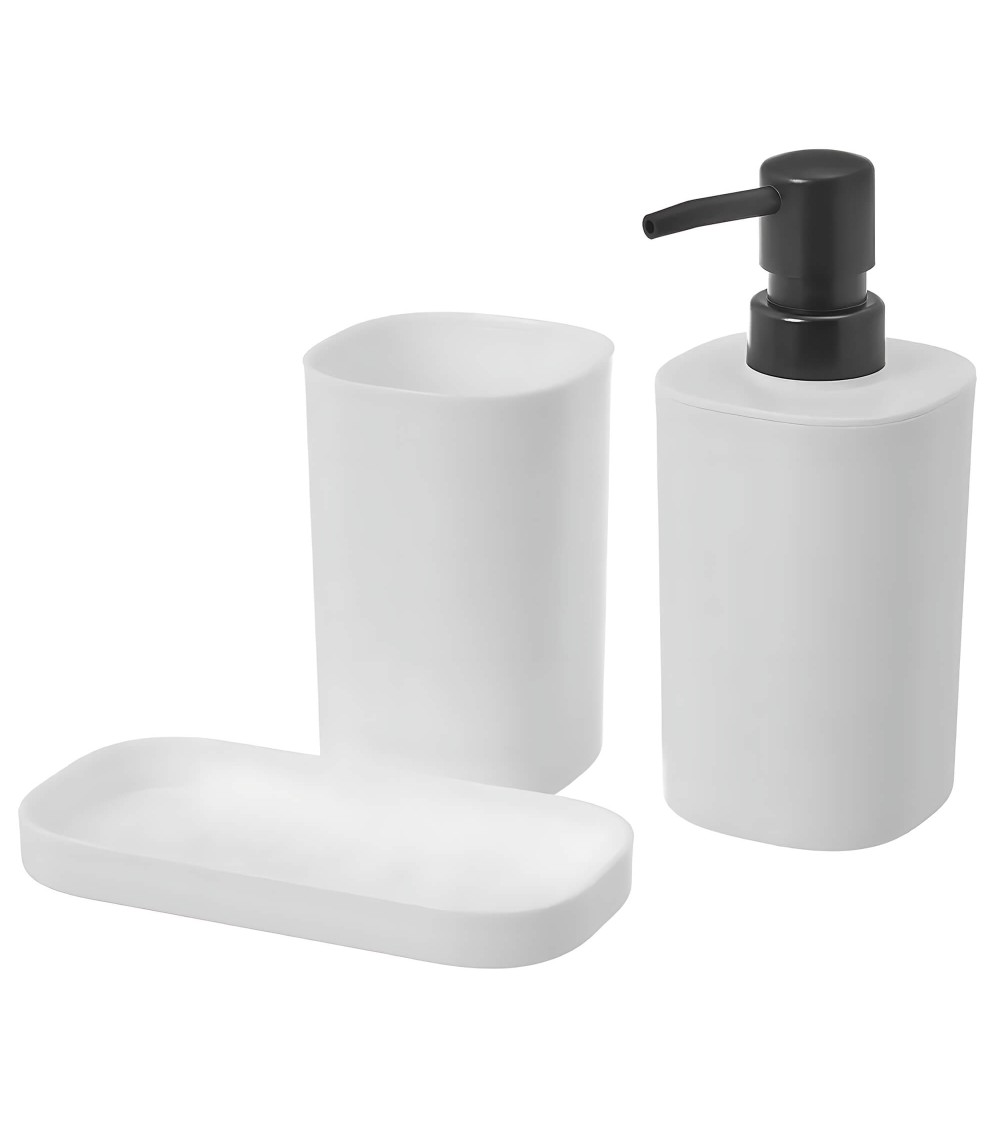 Dcasa Set de dispensador jabonera y portacepillos de plástico blancos