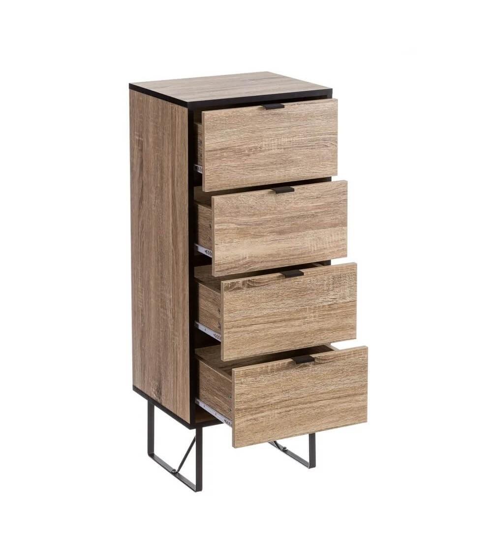 Dcasa Sinfonier Natural 4 Cajones De Madera De Metal De 100x35x40 Cm