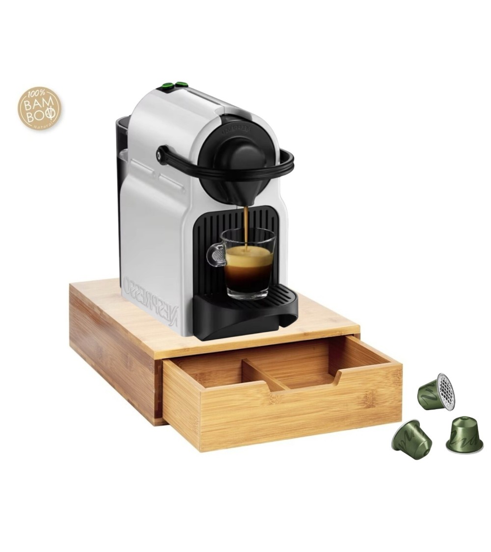 Dcasa Soporte De Cafetera De Bambú Con Cajon Para Guardar Cápsulas De Café 31x30x11 Cm