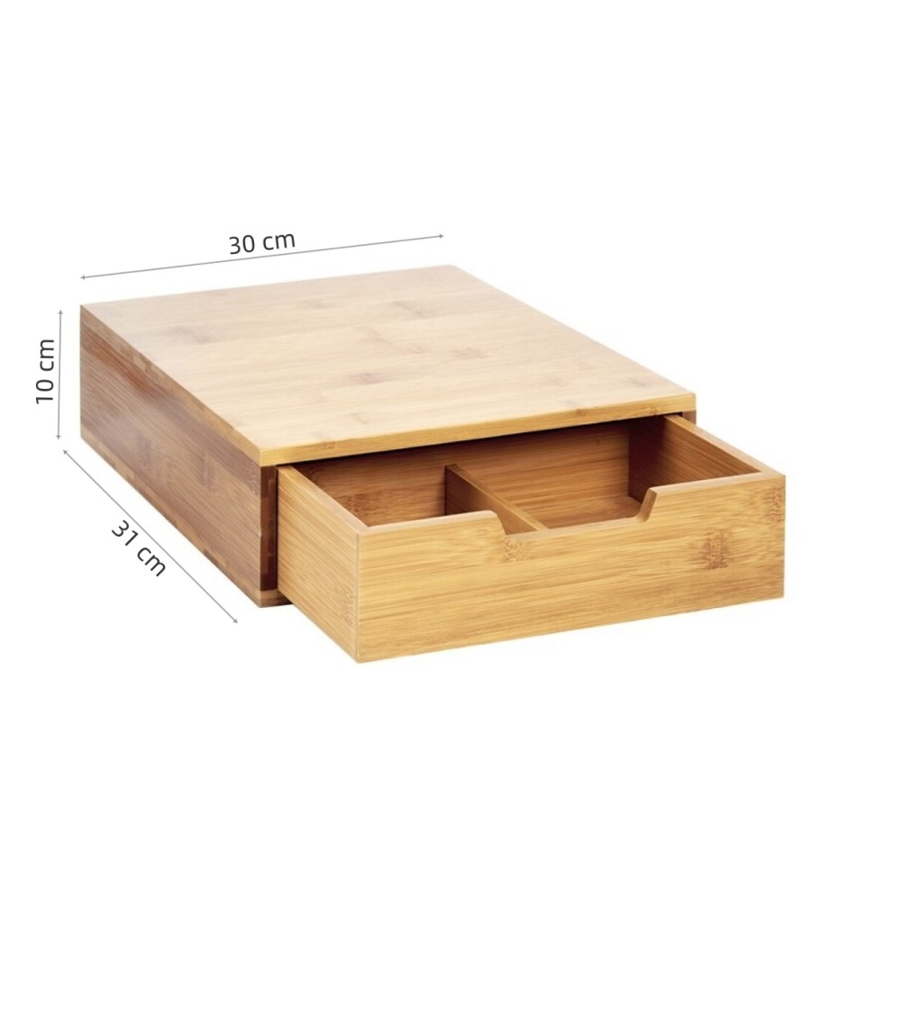 Dcasa Soporte De Cafetera De Bambú Con Cajon Para Guardar Cápsulas De Café 31x30x11 Cm