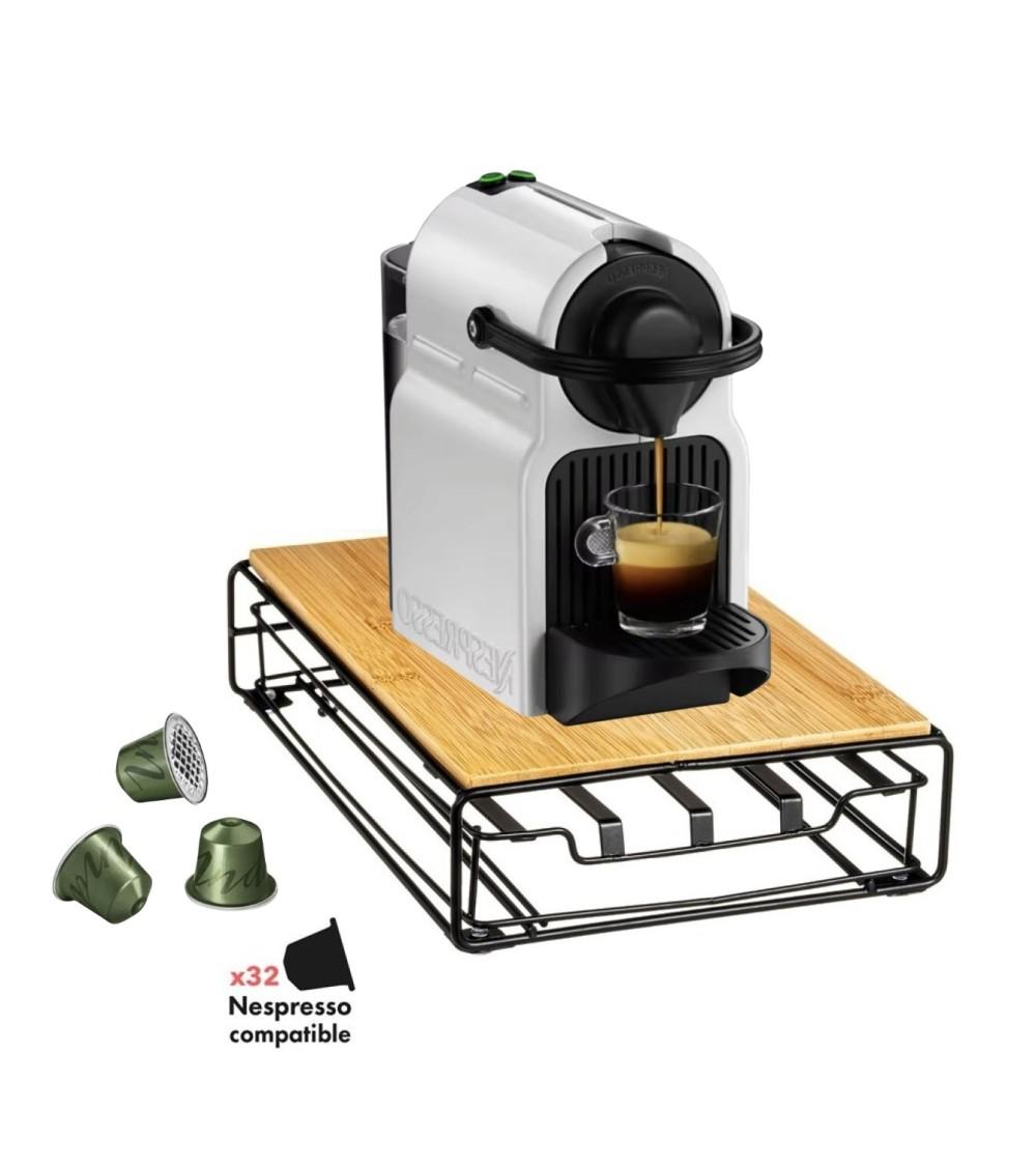 Dcasa Soporte De Cafetera De Bambú Con Porta Cápsulas De Café Para Para Guardar 32 Cápsulas De Café