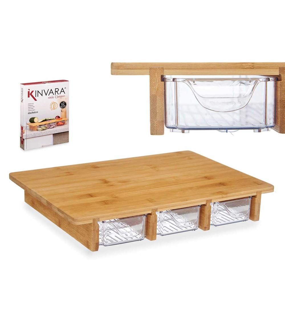 Dcasa Tabla De Cortar Bambú Original Con 3 Compartimentos Para Encimera De Cocina Nordica