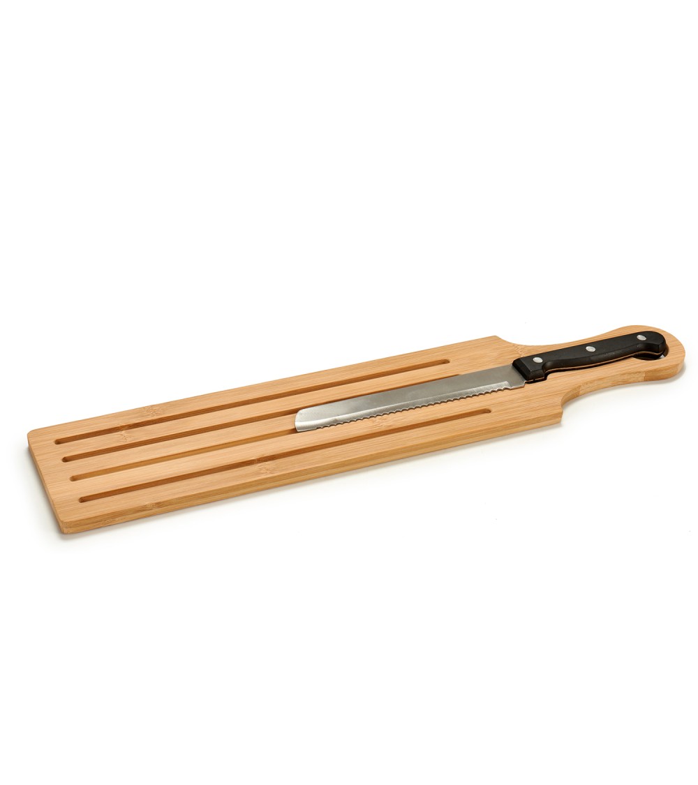 Dcasa Tabla de cortar pan de bambu con asa y cuchillo