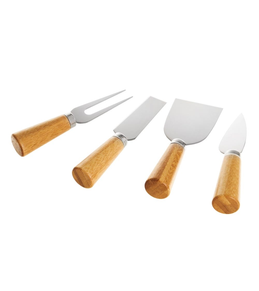 Dcasa Tabla Para Cortar Y 4 Cubiertos De Queso De Bambú Natural De 30x20x8 Cm