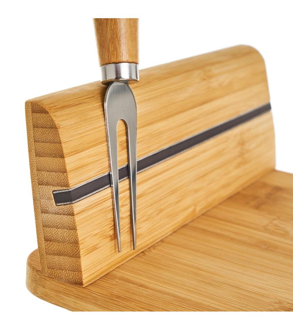 Dcasa Tabla Para Cortar Y 4 Cubiertos De Queso De Bambú Natural De 30x20x8 Cm