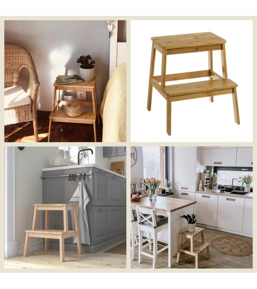 Dcasa Taburete Escalera 2 Alturas Marrón Bambú De 47x43x42 Cm