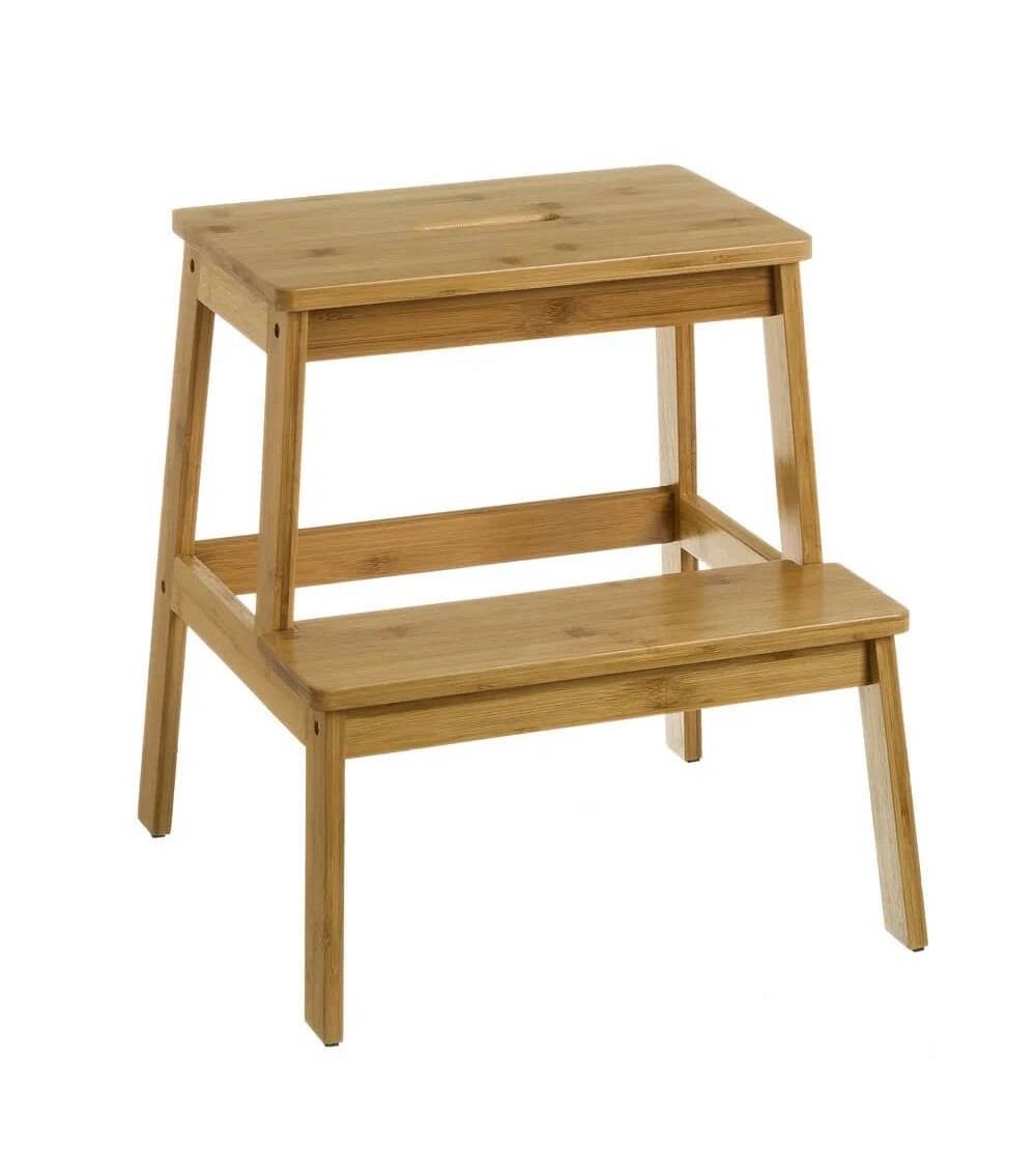 Dcasa Taburete escalera 2 alturas marrón bambú de 47x43x42 cm