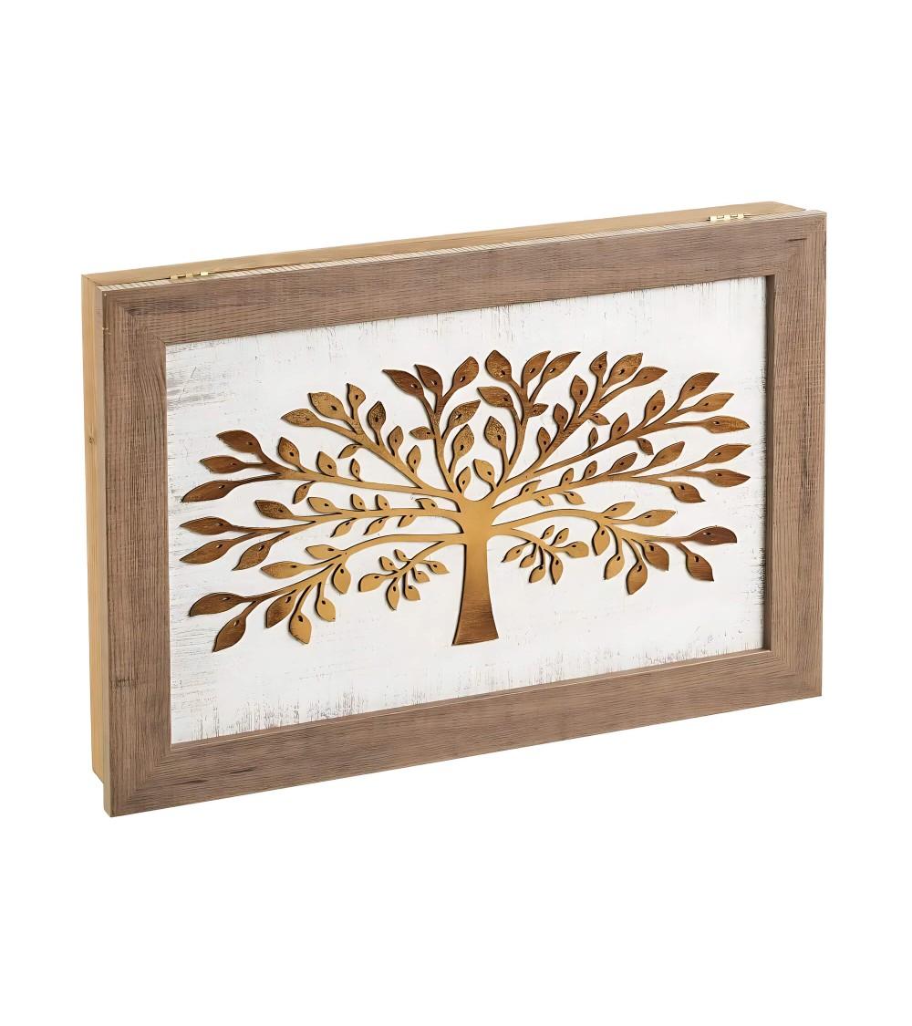 Dcasa Tapa contador de luz o cuadro eléctrico Árbol de la Vida en relieve y pintado a mano de madera de pino de 50x6x35 cm