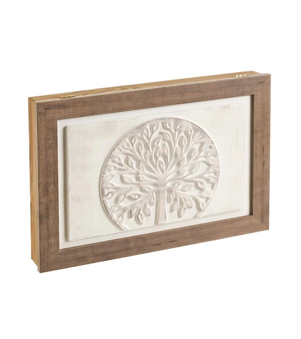 Dcasa Tapa contador de luz o cuadro eléctrico Árbol de la Vida en relieve y pintado a mano de madera de pino de 50x6x35 cm