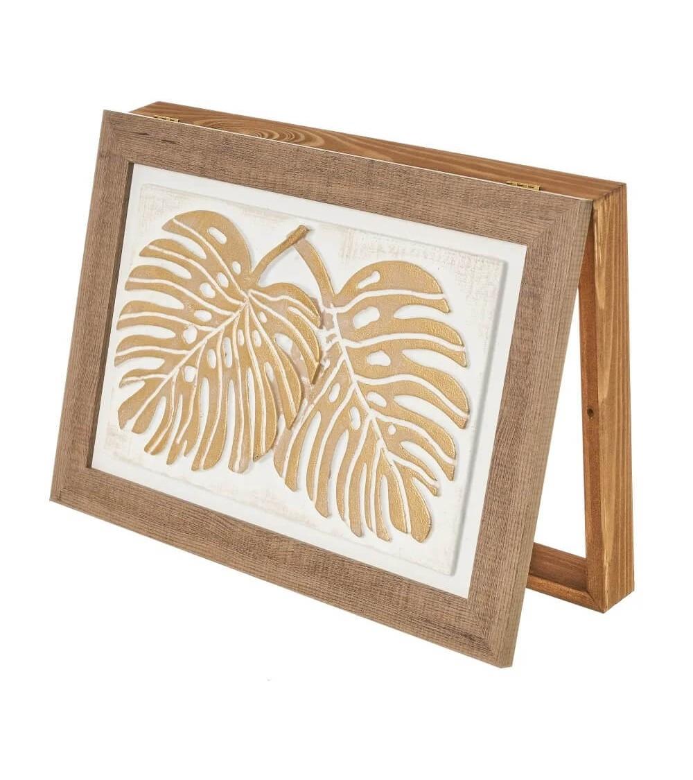 Dcasa Tapa Contador De Luz O Cuadro Eléctrico De Hojas Tropicales En Relieve Y Pintado A Mano De Madera De Pino De 50x6x35 Cm