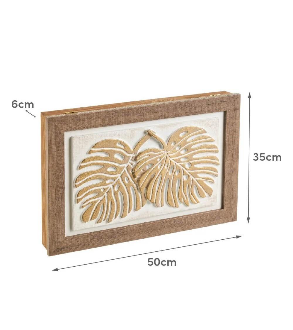 Dcasa Tapa Contador De Luz O Cuadro Eléctrico De Hojas Tropicales En Relieve Y Pintado A Mano De Madera De Pino De 50x6x35 Cm