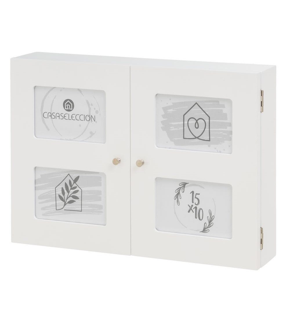 Dcasa Tapa contador luz o cuadro eléctrico de 2 puertas con portafotos de madera blanca de 46x8x32 cm