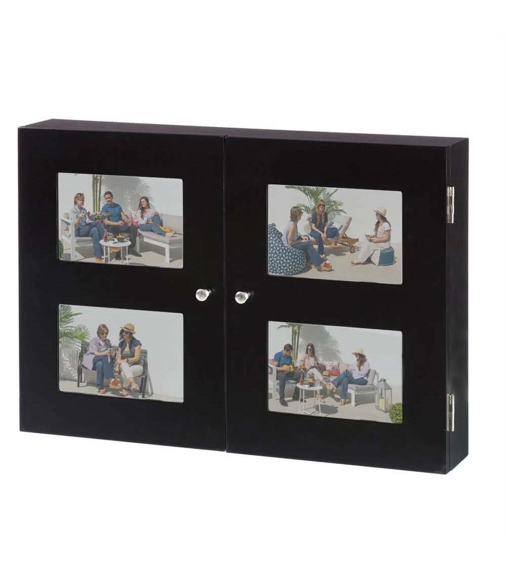 Dcasa Tapa contador luz o cuadro eléctrico de 2 puertas con portafotos de madera negra de 46x8x32 cm