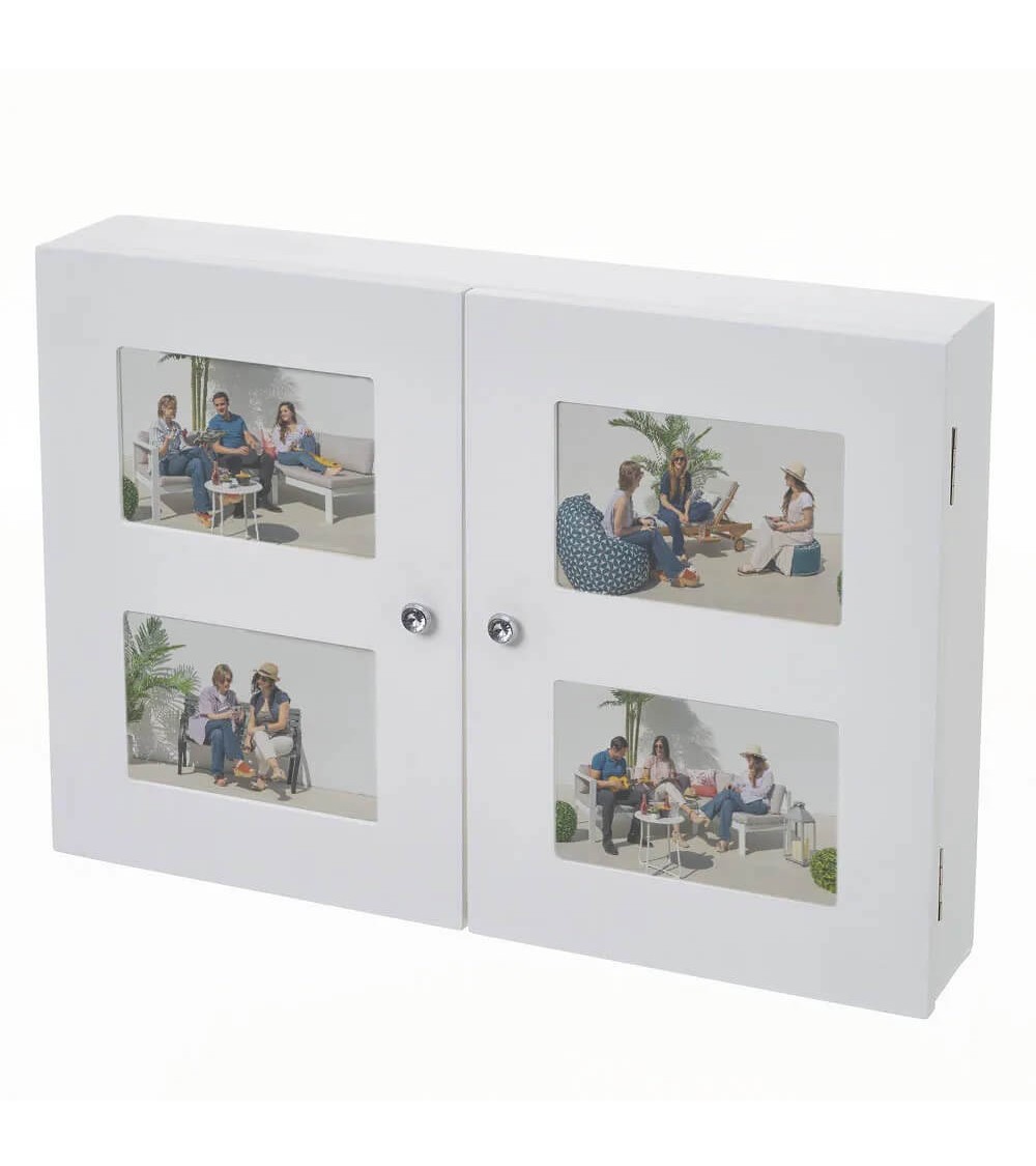 Dcasa Tapa contador luz o cuadro eléctrico de 2 puertas con portafotos de madera blanca de 46x8x32 cm