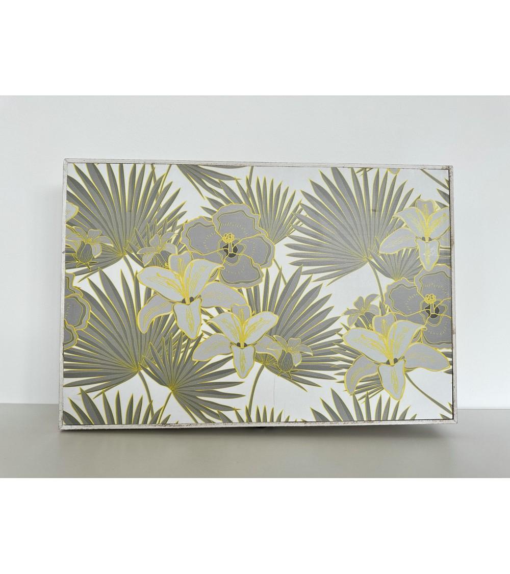 Dcasa Tapa Contador Luz O Cuadro Eléctrico De Flores Y Hojas Tropicales De Madera MDF Gris De 46x6x32 Cm