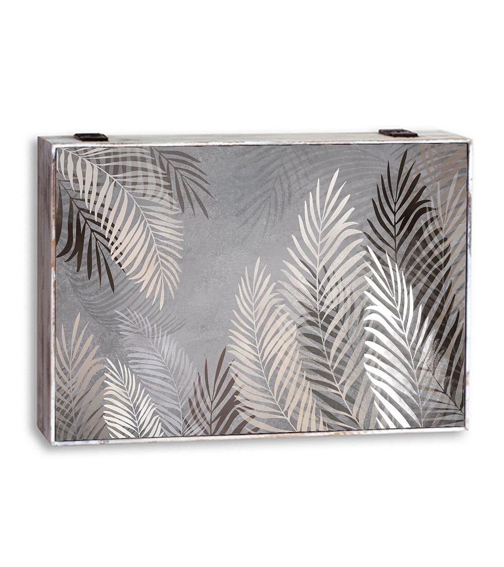Dcasa Tapa contador luz o cuadro eléctrico de hojas de palmera de madera MDF gris de 46x6x32 cm