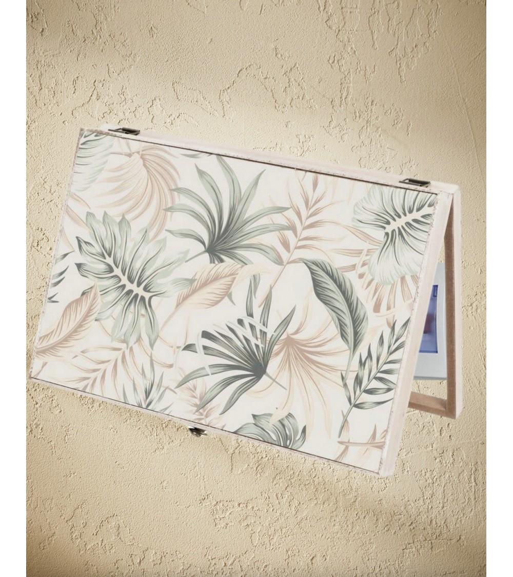 Dcasa Tapa Contador Luz O Cuadro Eléctrico De Hojas Tropical De Madera Beige Y Verde De 46x6x32 Cm