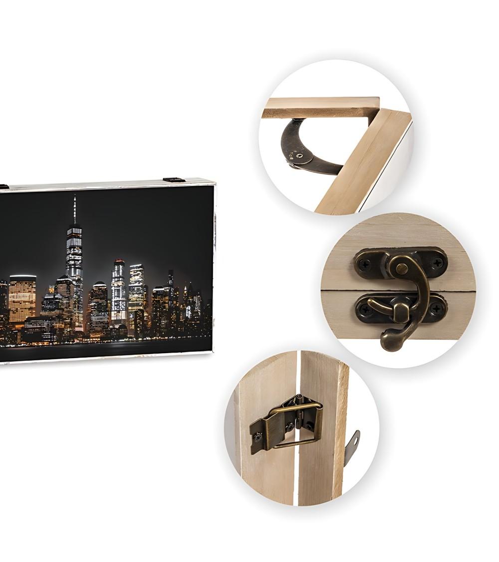 Dcasa Tapa Contador Luz O Cuadro Eléctrico De Madera Ciudad Noche De 46x6x32 Cm