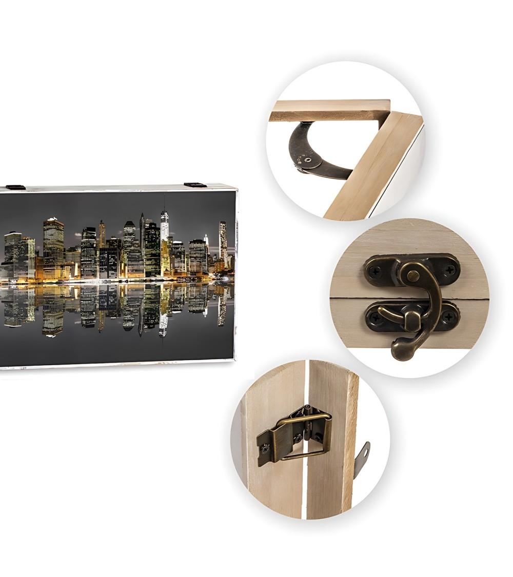 Dcasa Tapa Contador Luz O Cuadro Eléctrico De Madera Ciudad Noche De 46x6x32 Cm