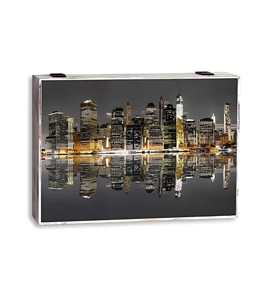 Dcasa Tapa contador luz o cuadro eléctrico de madera ciudad noche de 46x6x32 cm