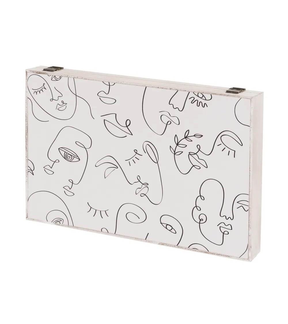 Dcasa Tapa contador luz o cuadro eléctrico de rostros de madera MDF blanco y negro de 46x6x32 cm