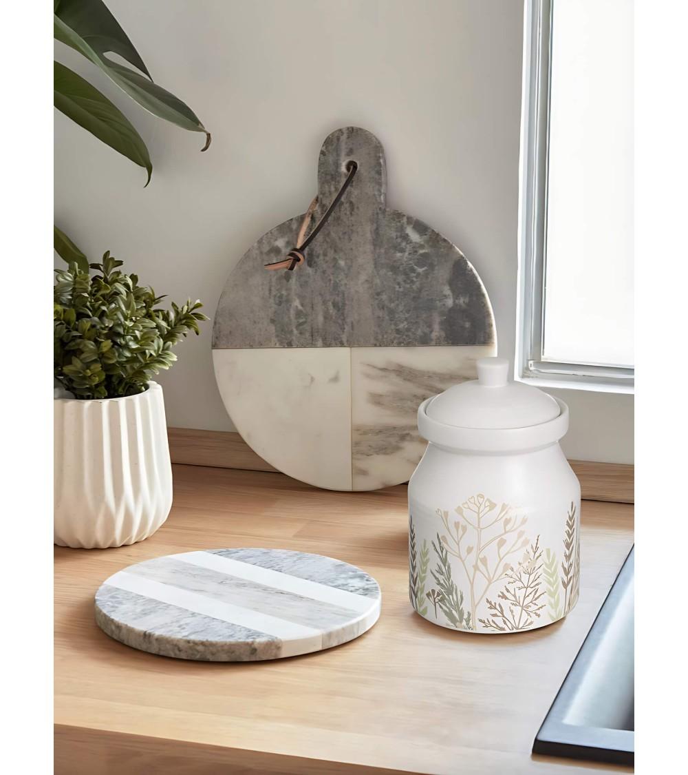 Dcasa Tarro Multiusos De Ramas De Cerámica Stoneware Blanco Y Beige De 1100 Ml