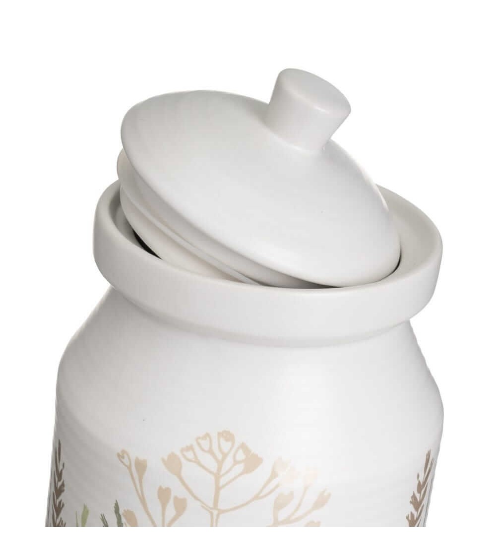 Dcasa Tarro Multiusos De Ramas De Cerámica Stoneware Blanco Y Beige De 1100 Ml