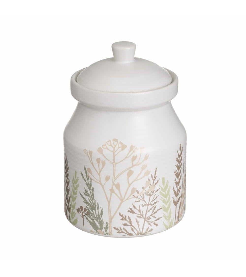 Dcasa Tarro multiusos de ramas de cerámica stoneware blanco y beige de 1100 ml