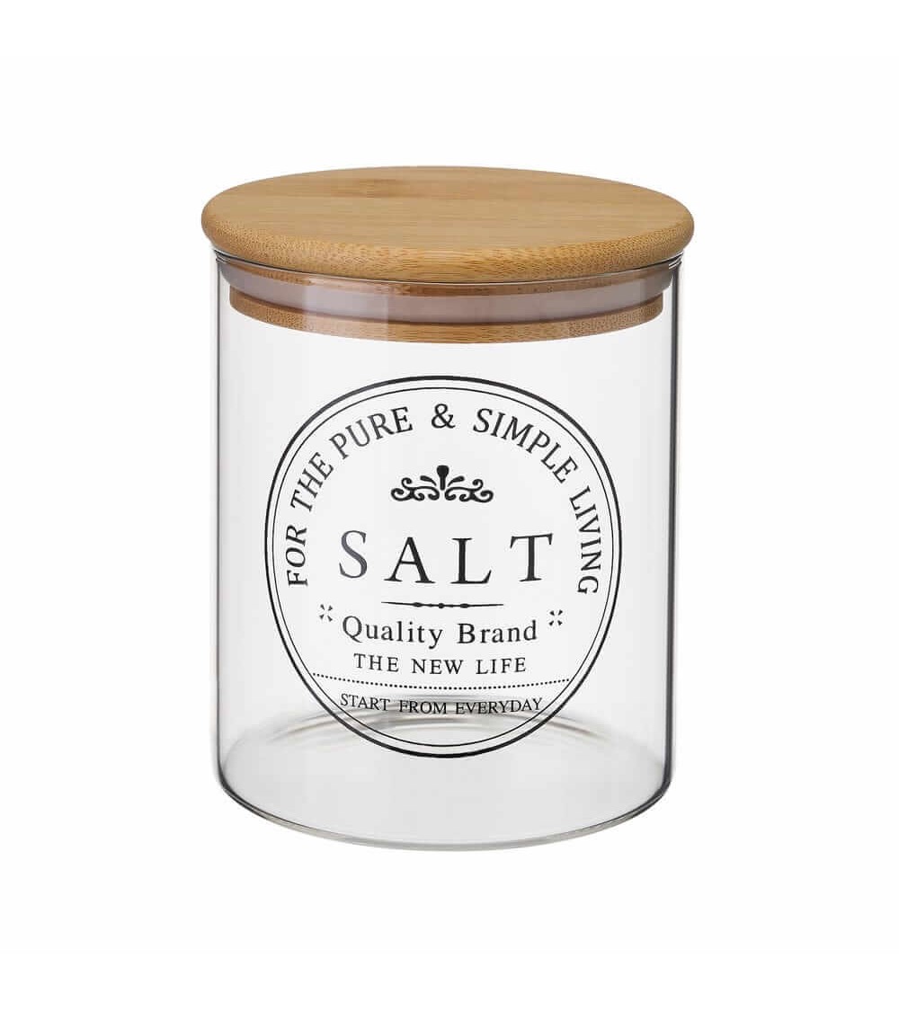 Dcasa Tarro salero cristal borosilicato con tapa de bambu para cocina vintage 700 ml