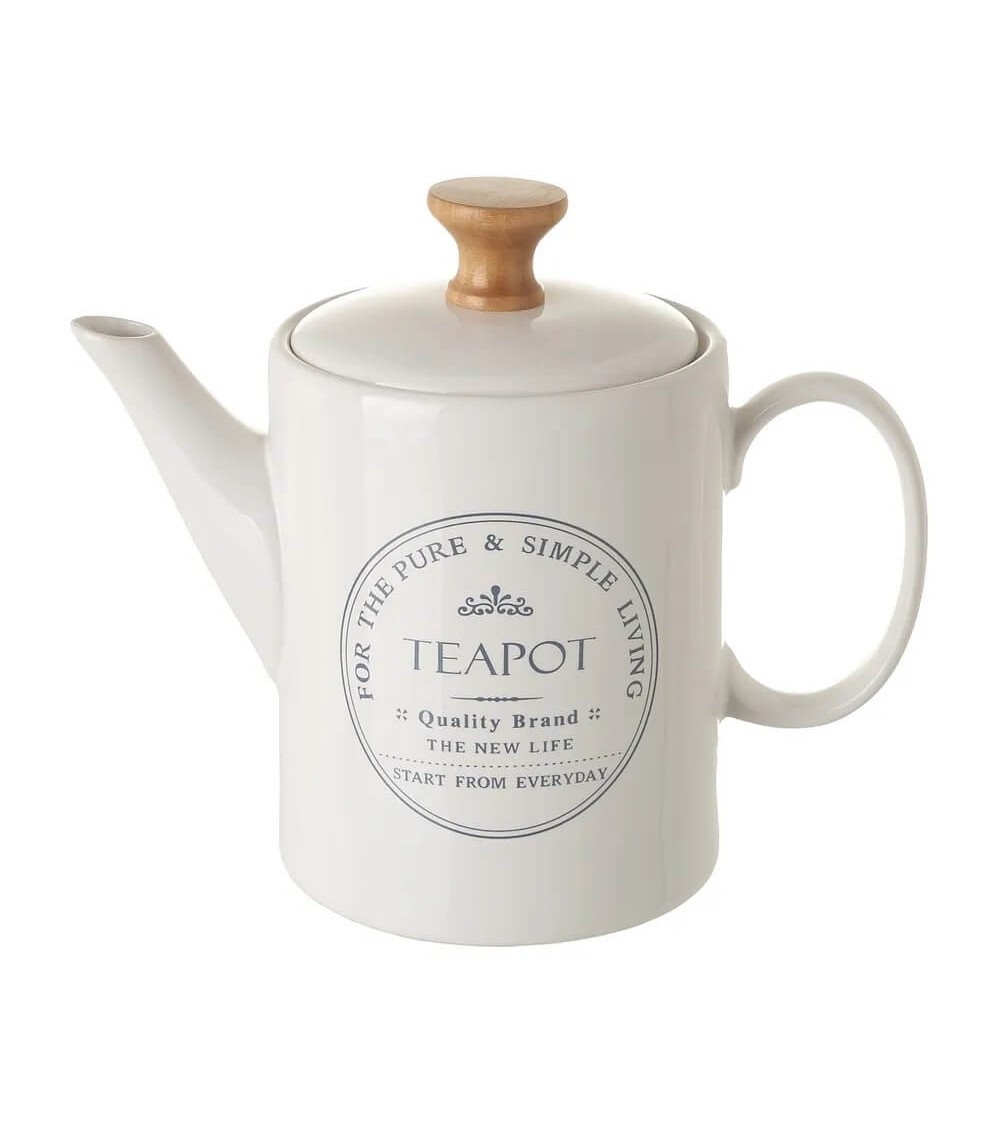 Dcasa Tetera con tapa de stoneware blanco de 1100 ml