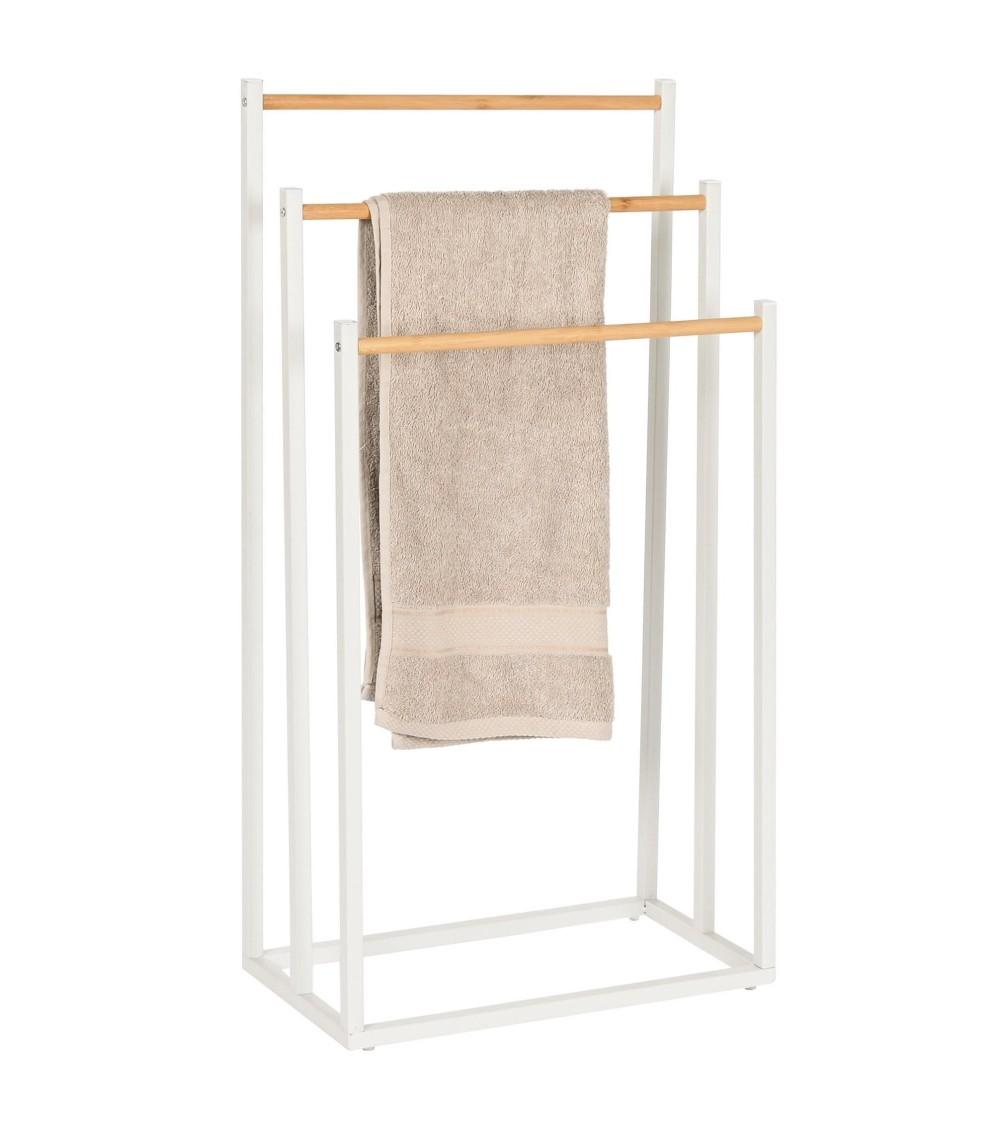 Dcasa Toallero De Pie 3 Nivel De Madera Bambú Y Metal Blanco 45x22x85 Cm