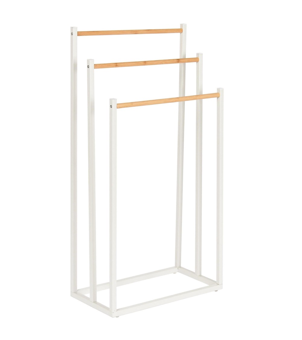 Dcasa Toallero de Pie 3 nivel de Madera bambú y Metal blanco 45x22x85 cm