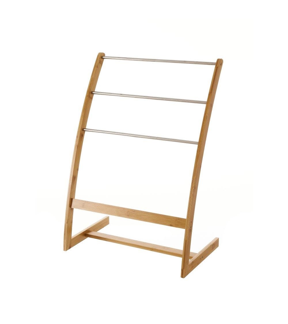 Dcasa Toallero de pie múltiple de bambú natural y acero inoxidable de 57x35x81 cm