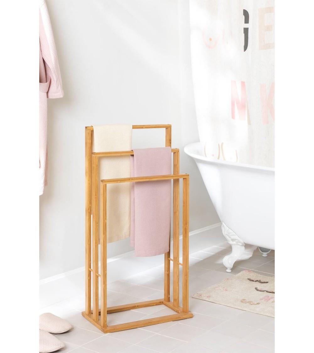 Dcasa Toallero De Pie Múltiple Natural De Madera De Bambú De 40x24x82 Cm