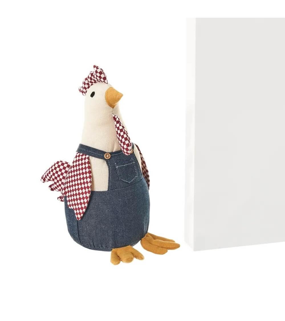 Dcasa Tope de puerta gallina de tela y gravilla beige de 16x15x30 cm