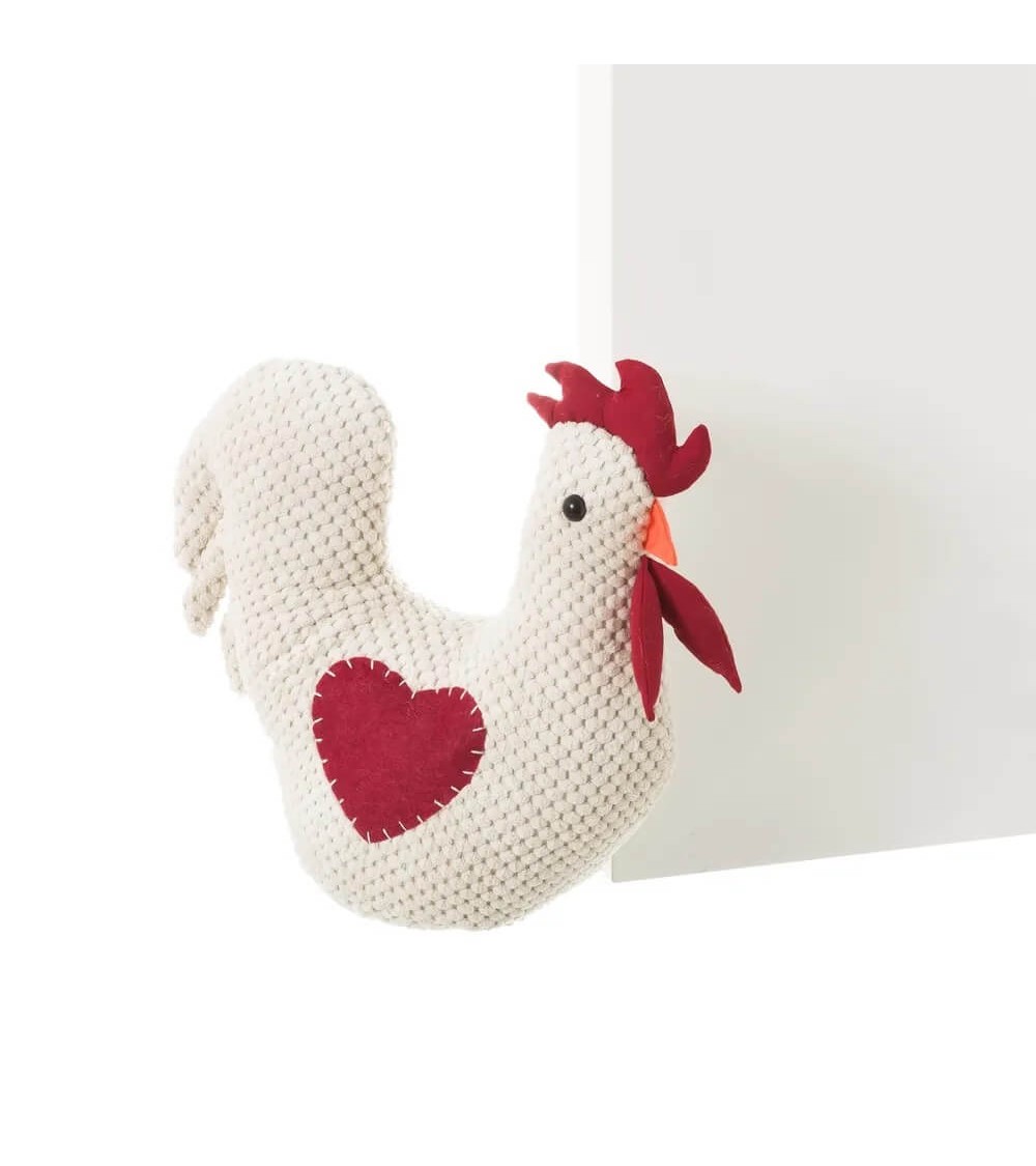 Dcasa Tope De Puerta Gallina De Tela Y Gravilla Blanco De 26x12x26 Cm