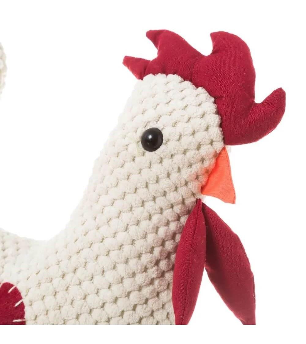 Dcasa Tope De Puerta Gallina De Tela Y Gravilla Blanco De 26x12x26 Cm