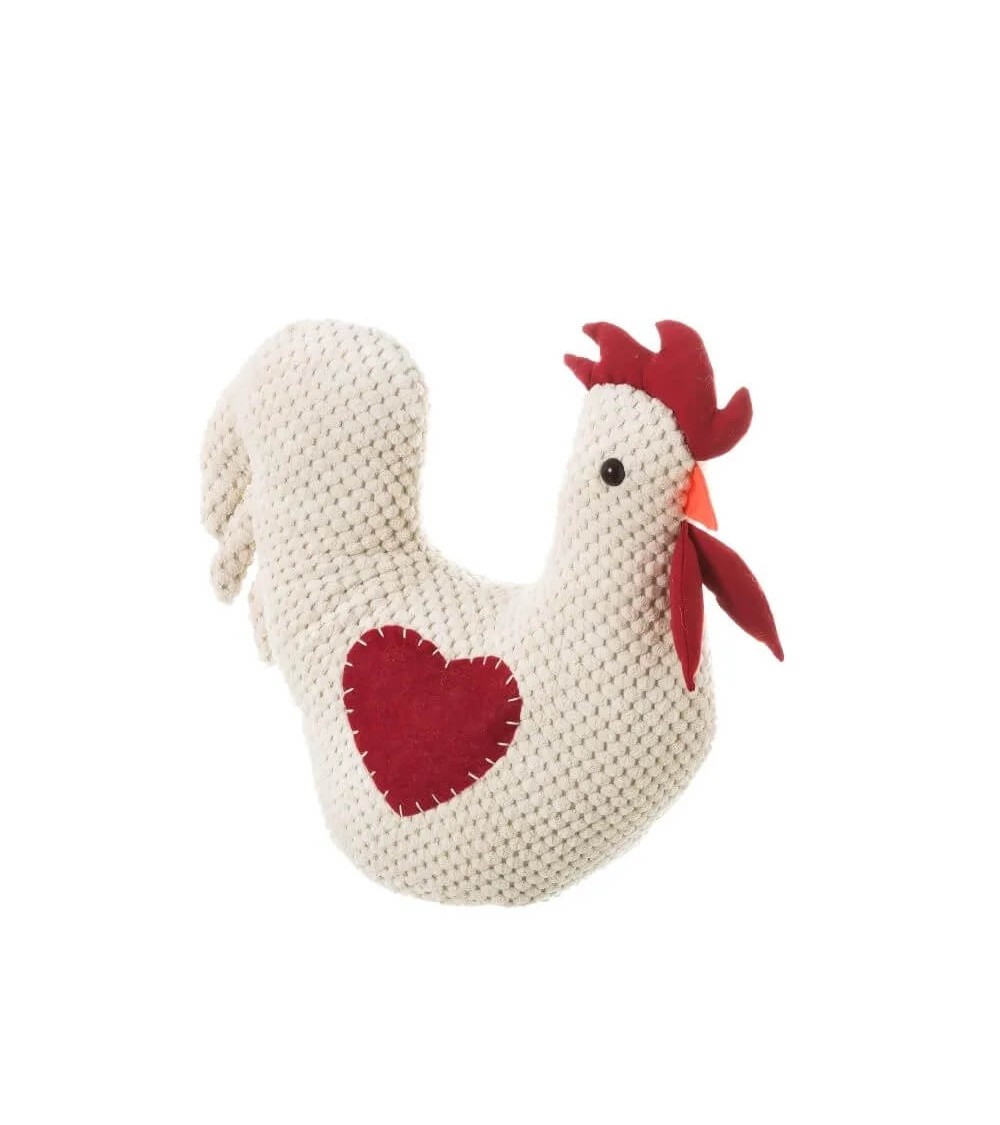 Dcasa Tope de puerta gallina de tela y gravilla blanco de 26x12x26 cm