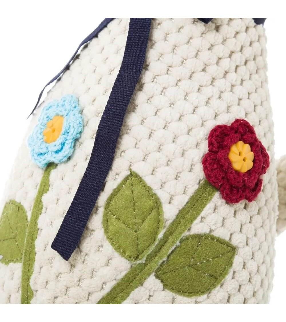 Dcasa Tope De Puerta Gato De Tela Y Gravilla Blanco De 18x13x27 Cm