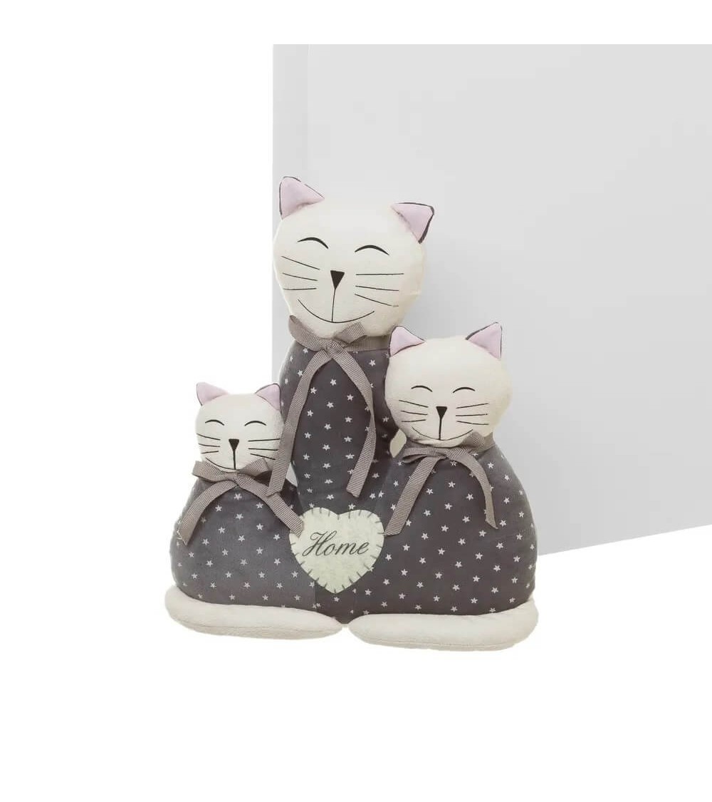 Dcasa Tope De Puerta Gato De Tela Y Gravilla Gris De 26x10x31 Cm