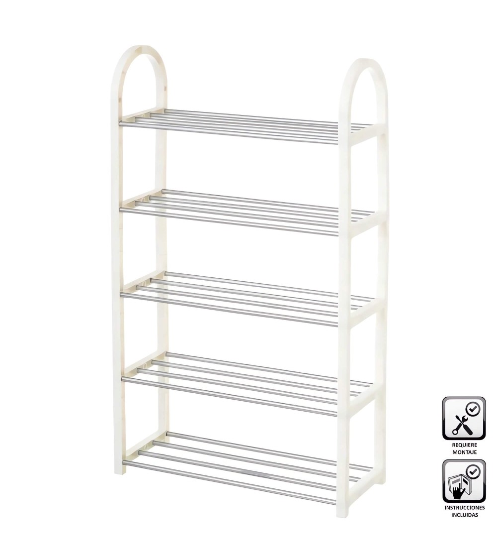 Dcasa Zapatero blanco de metal con 5 baldas de 82x19x50 cm